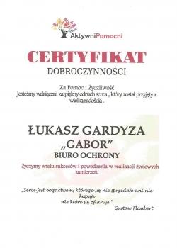 certyfikat dobroczynności, Łukasz Gardyza